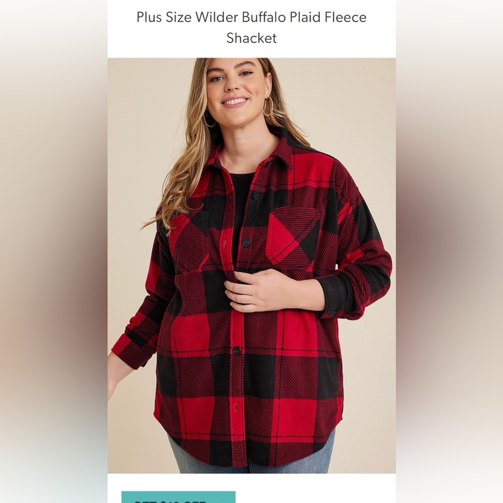 NWT  1X Maurice’s Red Plus Size Wilder Buffalo Plaid Fleece
Shacket